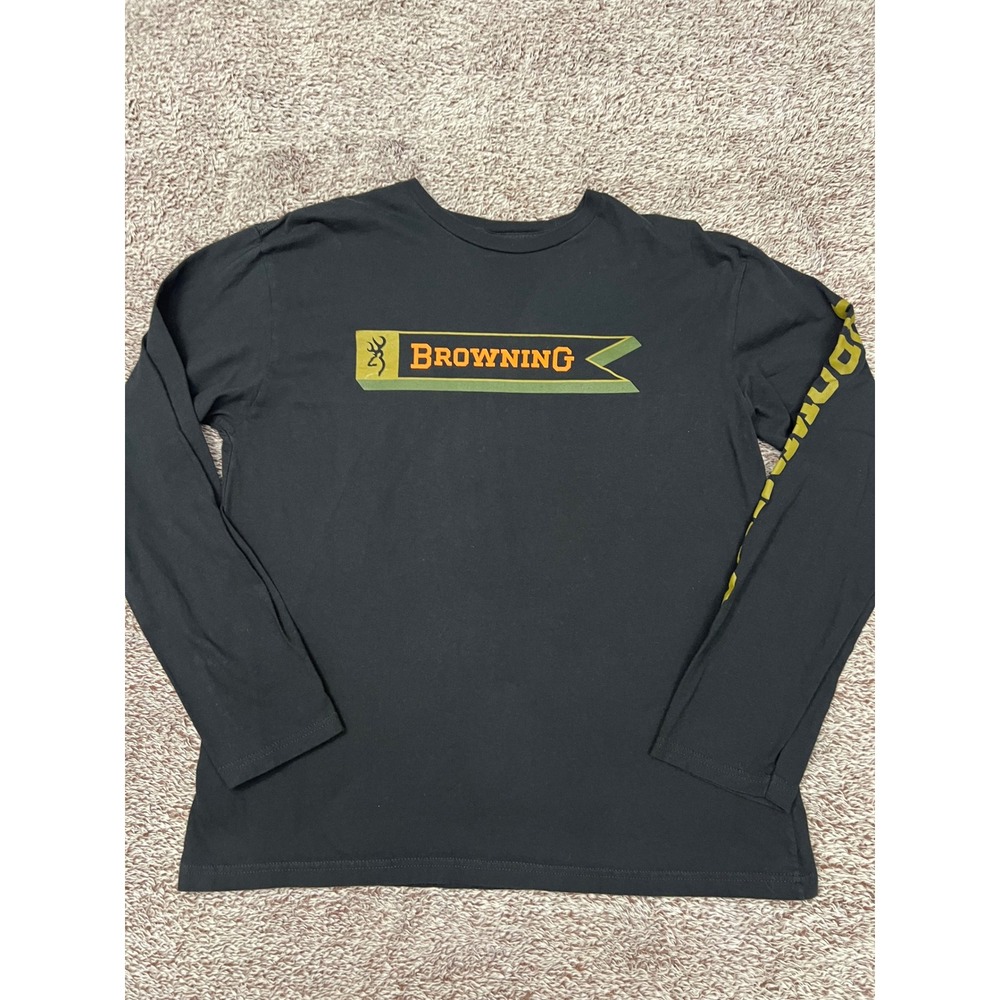 Browning Men's M Long Sleeve Graphic T Shirt Black Buckmark Hunting Outdoor Logo